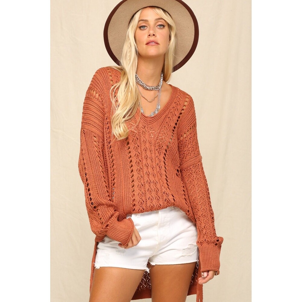Kyemi OPEN KNIT SLOUCHY V-NECK SWEATER